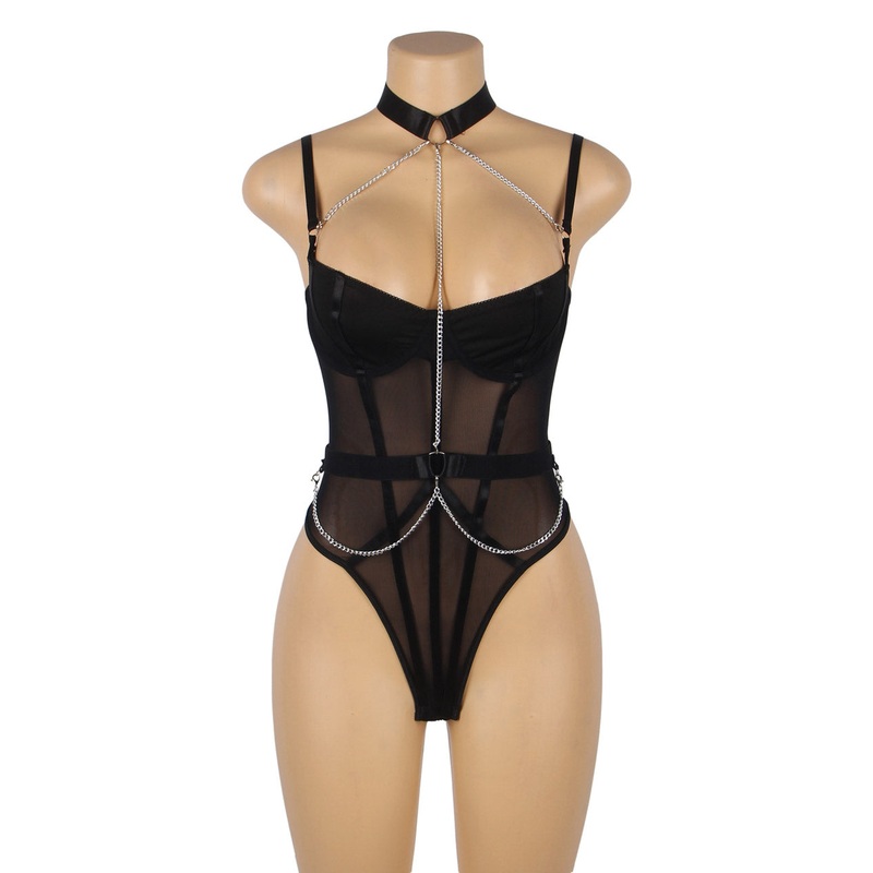 Black Harness Teddy with Chains Black Extra Small/Small