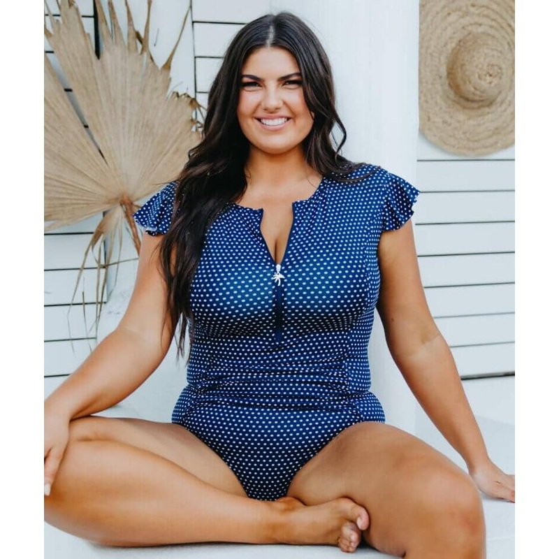 Capriosca Frill Sleeve One Piece Swimsuit – Navy & White Dots 6