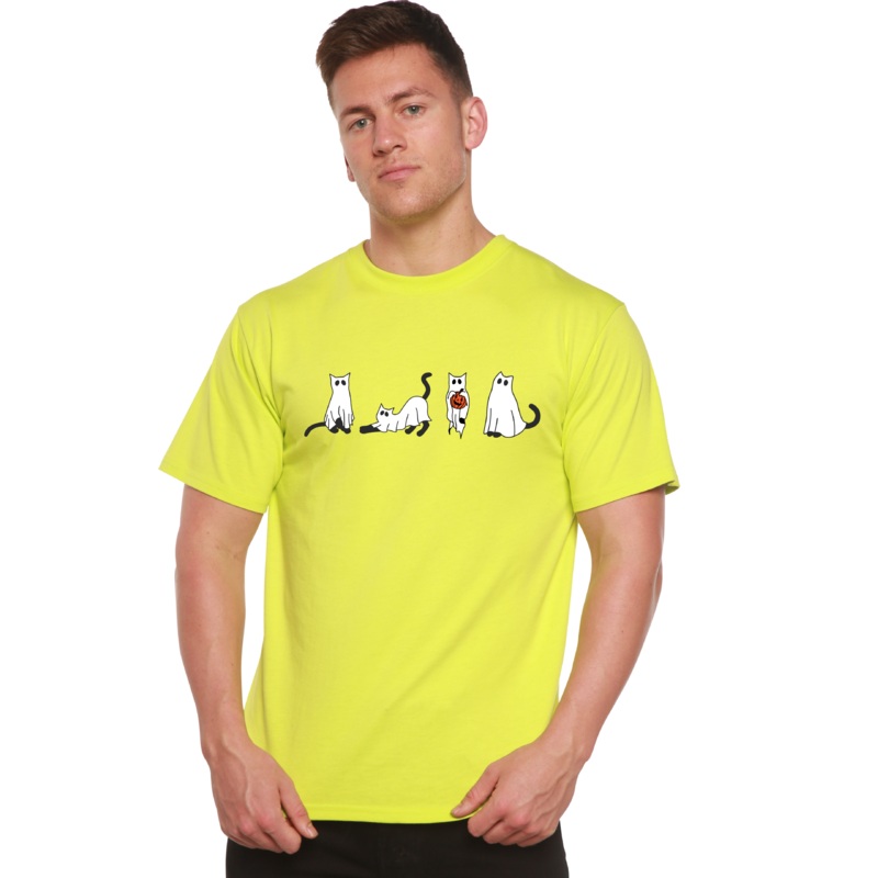 Halloween Cats Men’s Bamboo Viscose/Organic Cotton Short Sleeve Graphic T-Shirt Medium Black