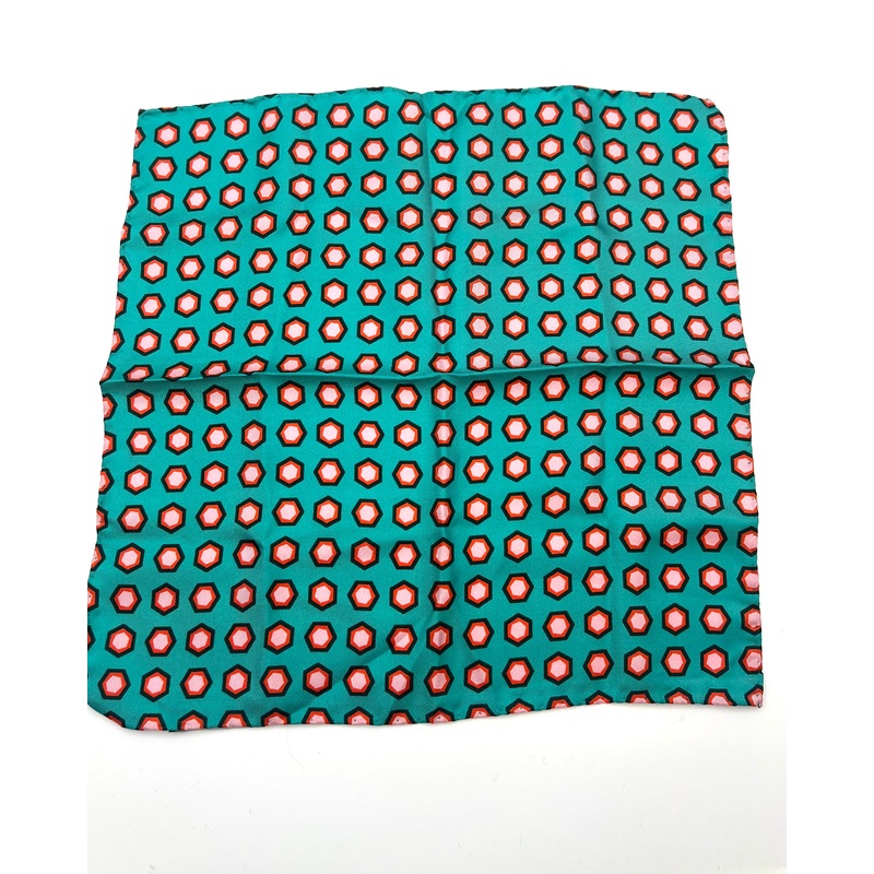 MENS Teal Pocket Square With Orange Hexagons