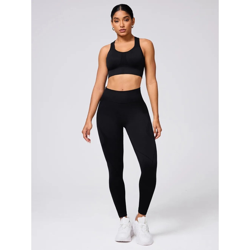 Round Neck Wide Strap Tank and Leggings Active Set Black S