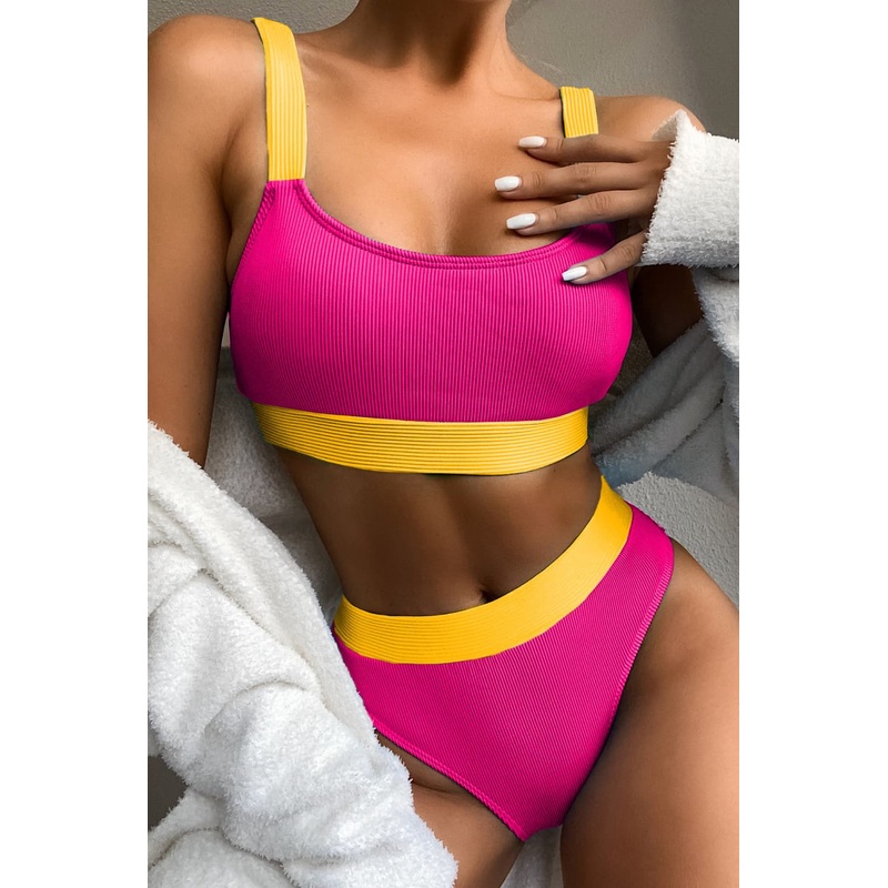 Color Block Scoop Neck Bikini Set Black S