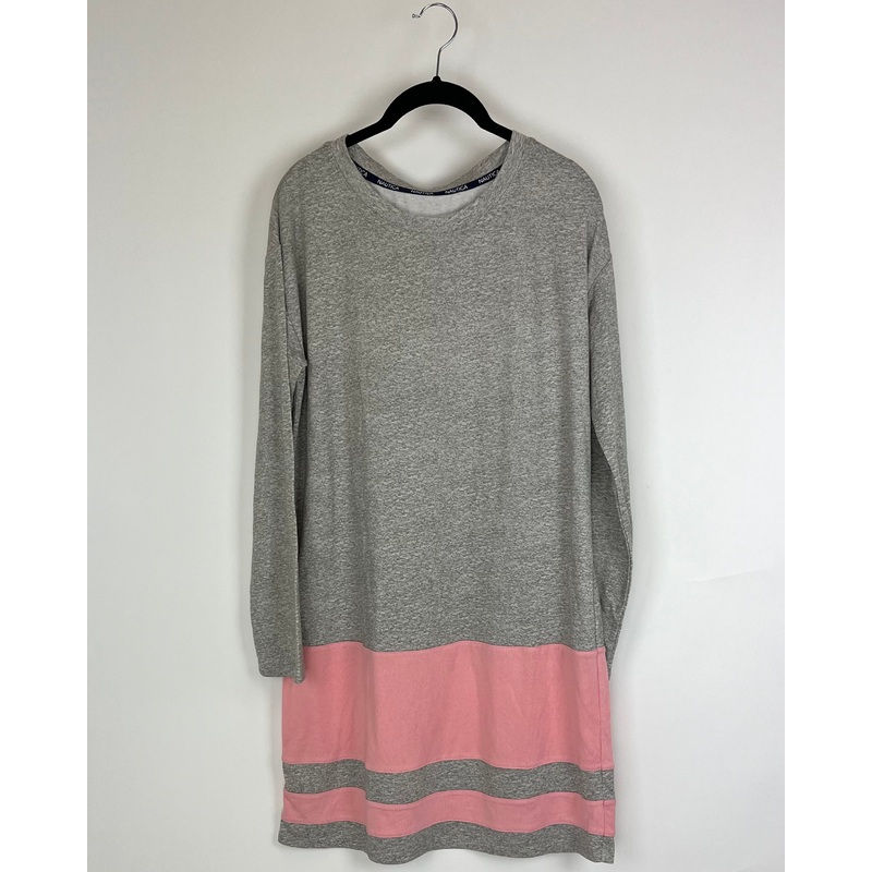 Gray Striped Long-Sleeve Lounge Dress – Size 4/6