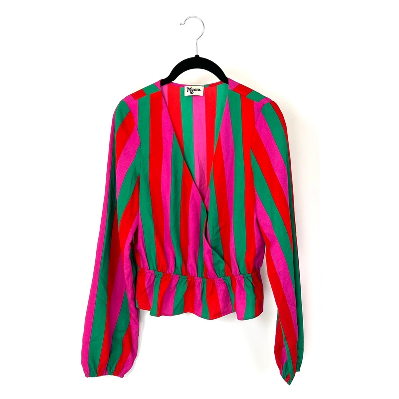 Striped Peplum Long Sleeve Blouse – Extra Small