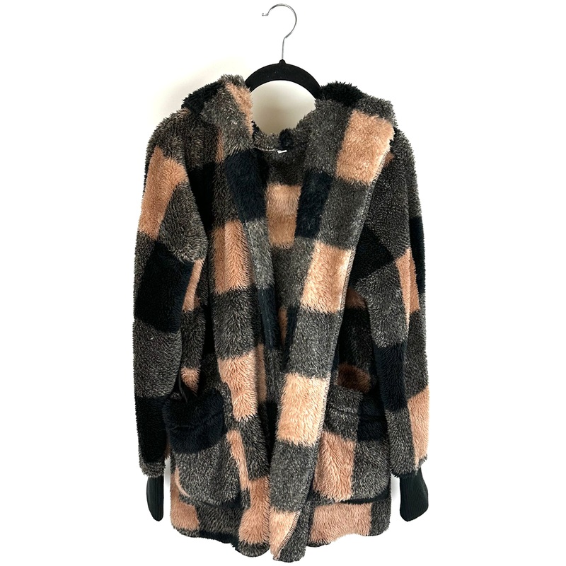 Brown and Black Checkered Lounge Cardigan – Size 6/8