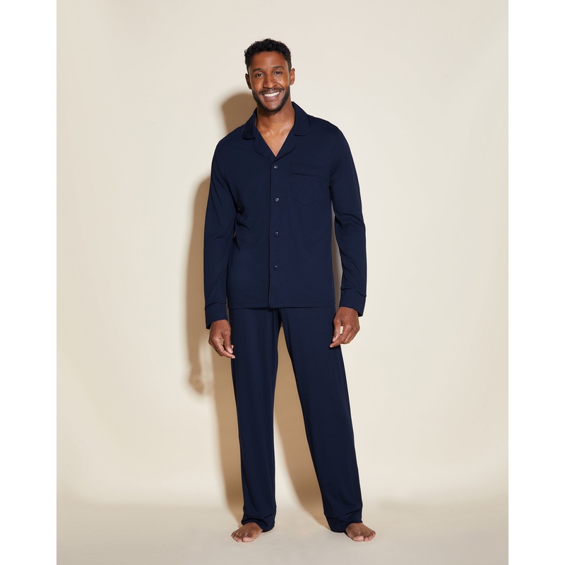 Conjunto De Pijama Para Hombre Clsico Con Camisa De Manga Larga Y Pantalones Azul Marino S