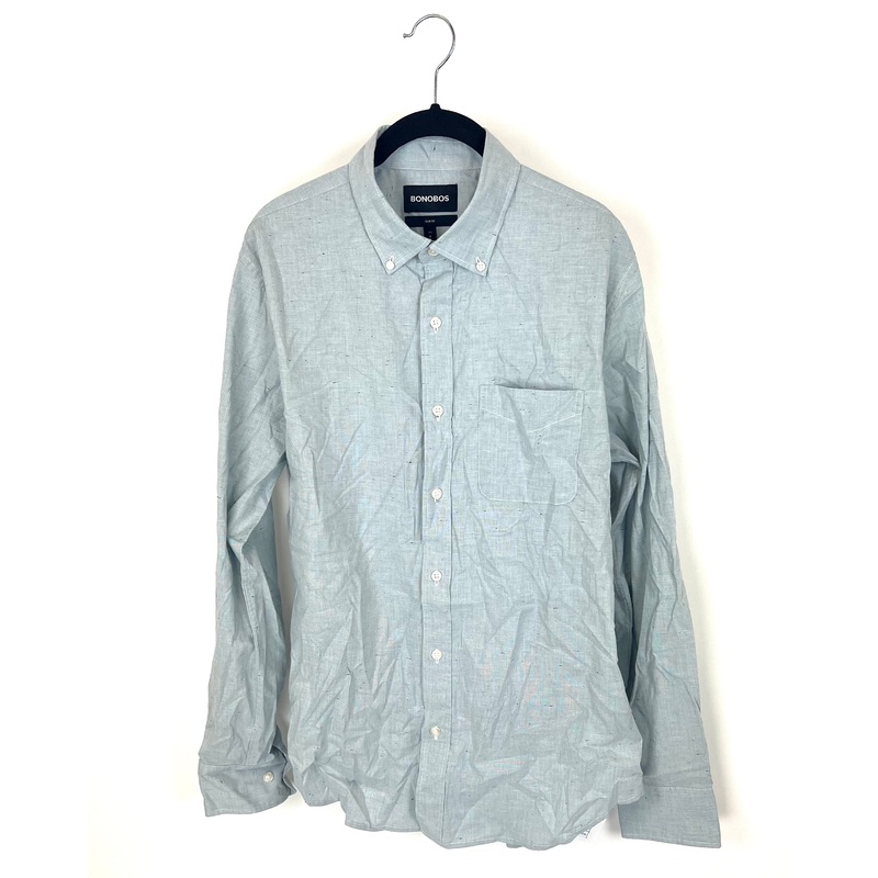 MENS Heather Blue Button Up Long Sleeve – Medium Slim Fit
