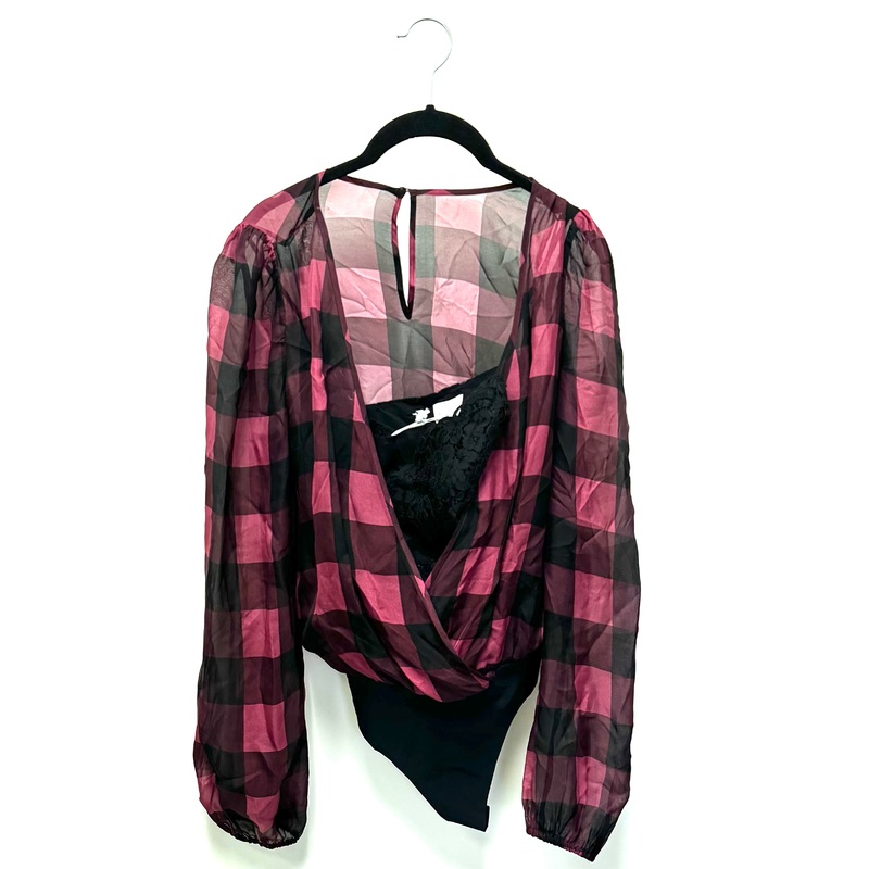 Pink and Black Plaid Bodysuit – Small