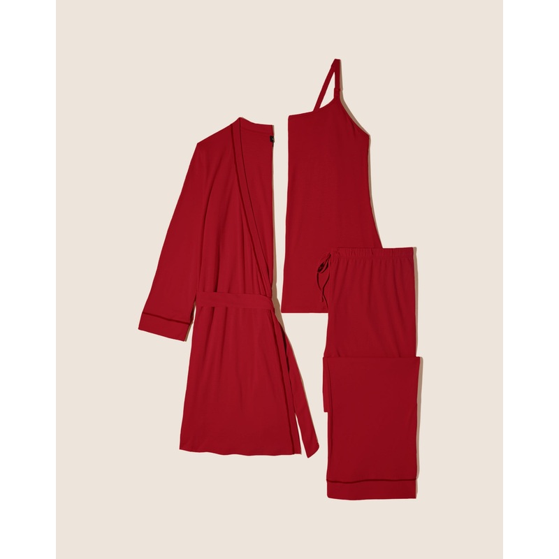 Pyjama-Set Fr Schwangere, 3-Teilig, Mit Bademantel Sindoor Red/ Sindoor Red S