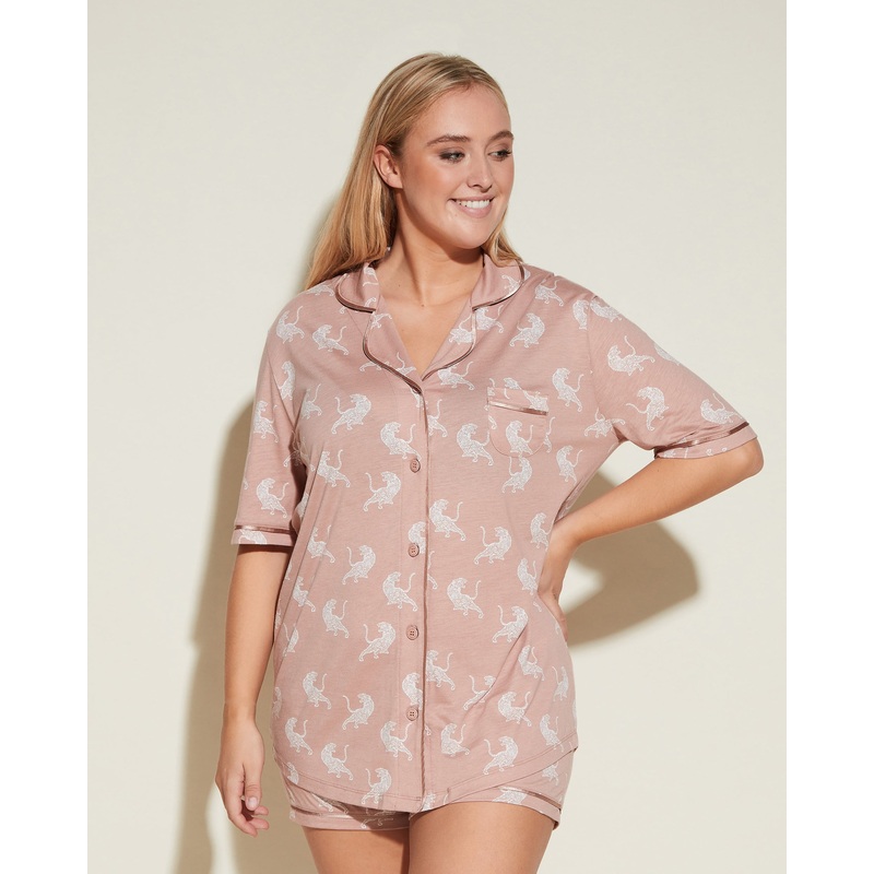 Short Sleeve Top & Boxer Pajama Set Mandorla Tiger XS