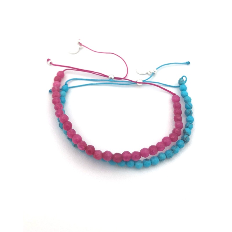 Small Beaded Pink and Turquoise Bracelet Set