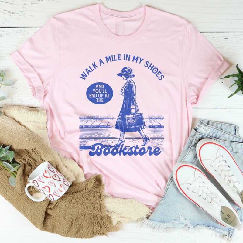Walk A Mile In My Shoes and You’ll End Up at The Bookstore Tee Heather Prism Peach S