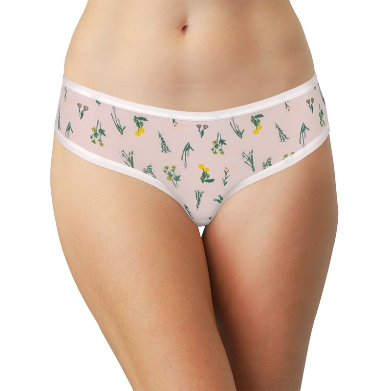 White Mesh Thong with Floral Print S
