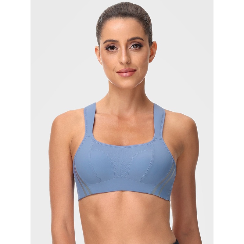Wirefree Reflective Stripe Bras Plus Size Grey Blue 34B