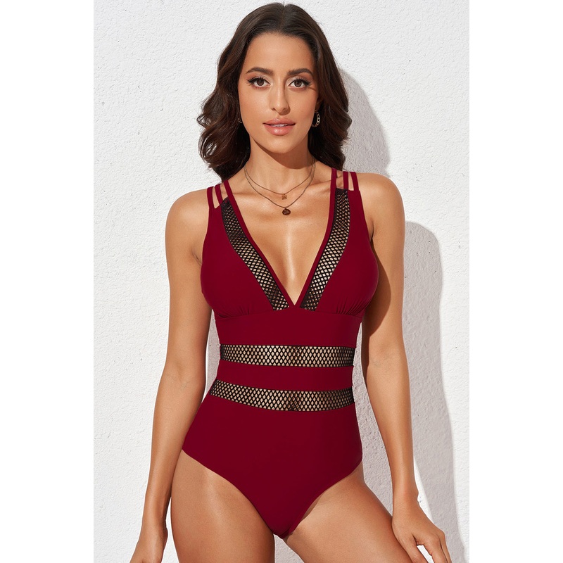 Printed Mesh Plunge One-Piece Swimsuit Leopard S