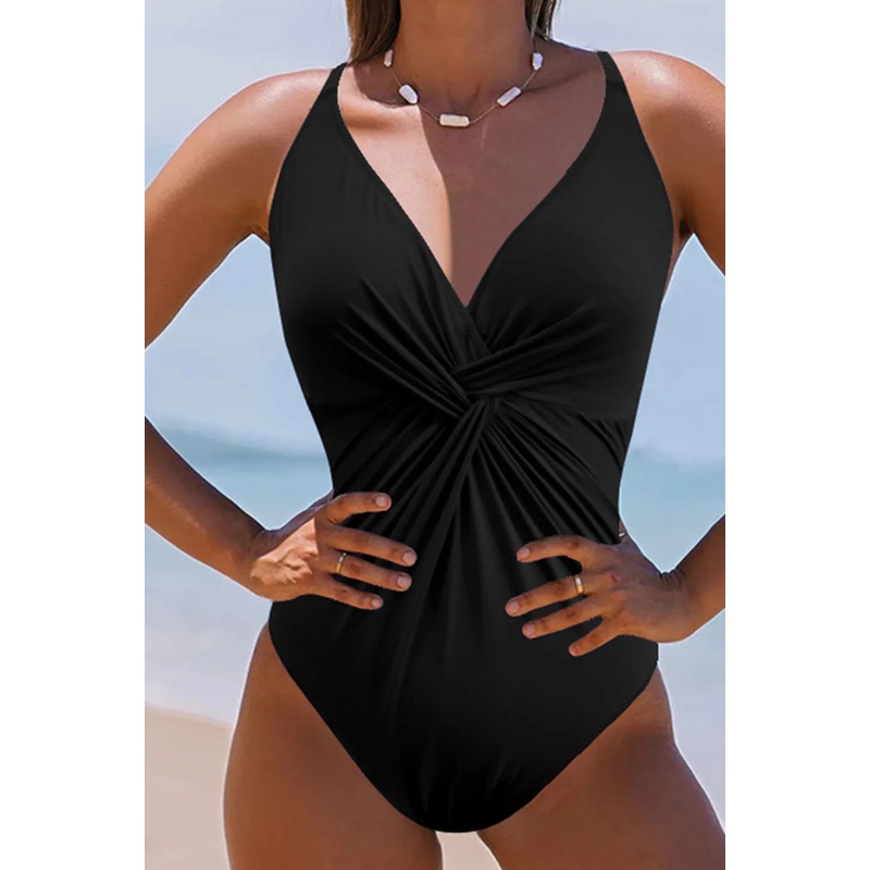 Twisted Crisscross V-Neck One-Piece Swimwear Black S