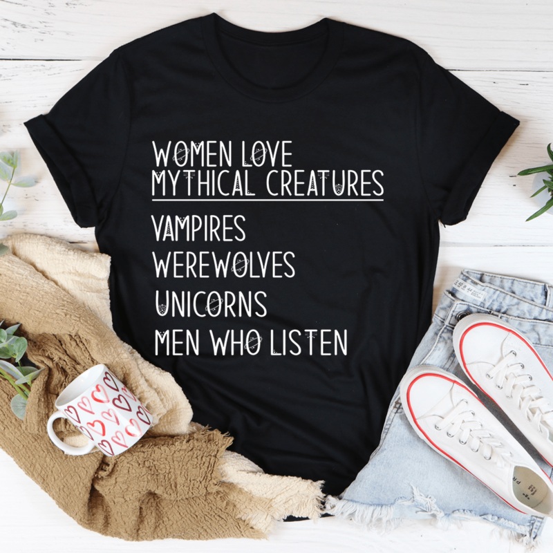 Women Love Mythical Creatures Tee Black Heather S