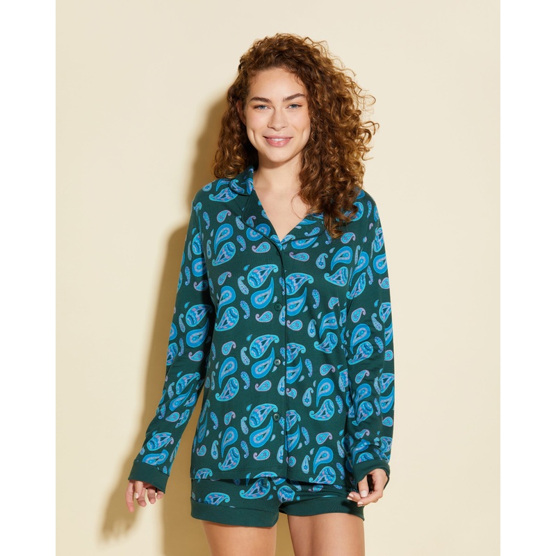 Bedrucktes Langrmeliges Top & Boxer Pyjama-Set Congo Paisley XS
