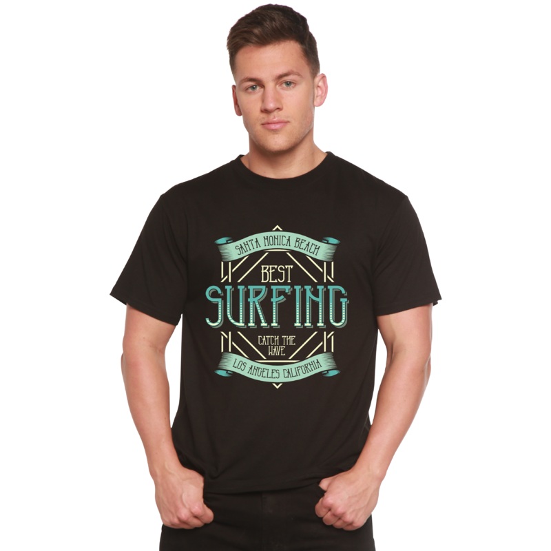 Best Surfing Men’s Bamboo Viscose/Organic Cotton Short Sleeve Graphic T-Shirt Medium Black