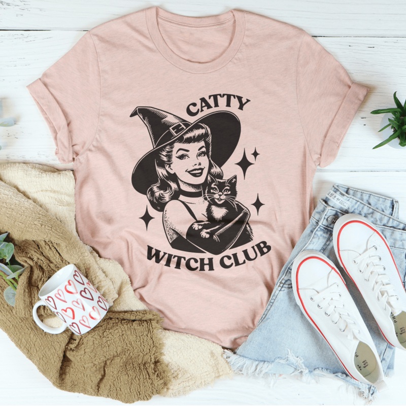 Catty witch club Tee Heather Orange S