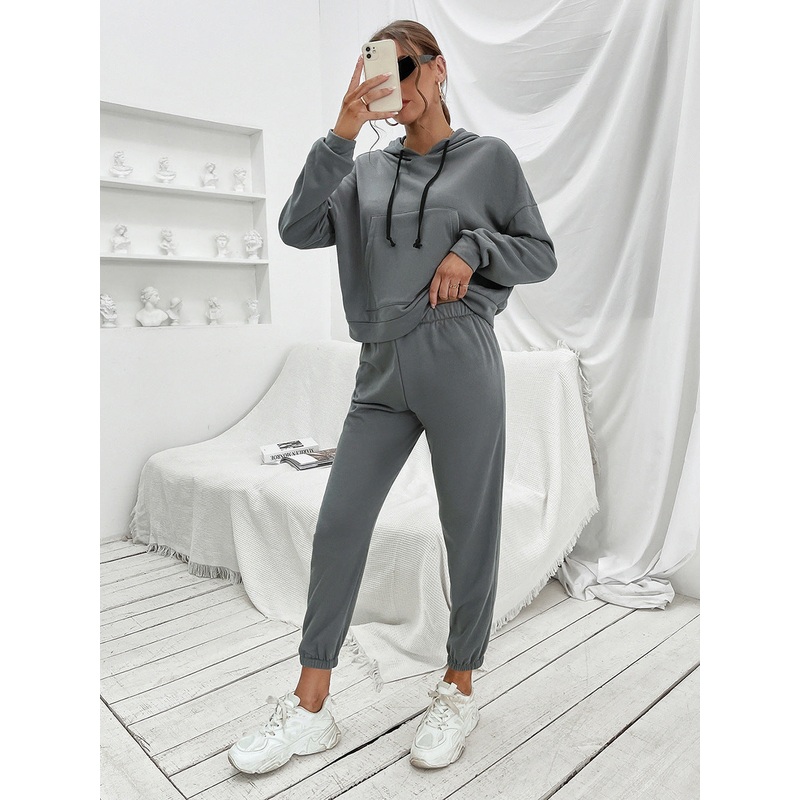 Ivy Lane Sports Hoodie and Joggers Set Dark Gray S