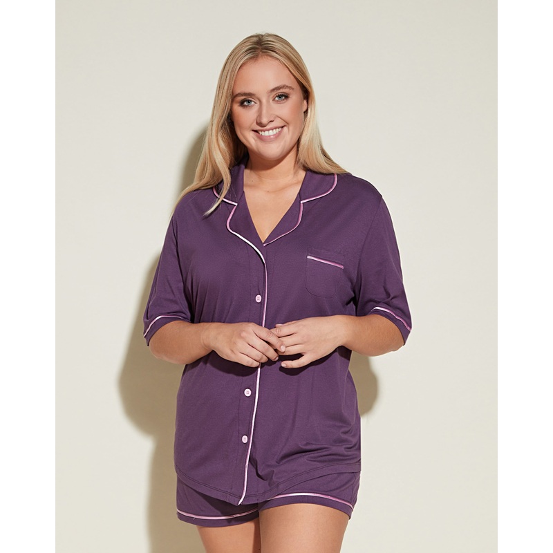 Kurzrmeliges Top & Boxer Pyjama-Set Zaadi Purple/Neela Flower XS