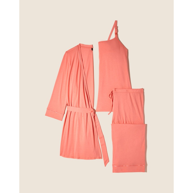 Nursing 3 Piece Pajama Set With Robe CORAL BREEZE/CORAL BREEZE S