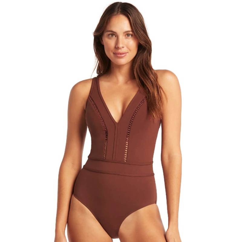 Sea Level Lola Shimmer Spliced Plunge with Ladder Lace One Piece Swimsuit – Cinnamon 6