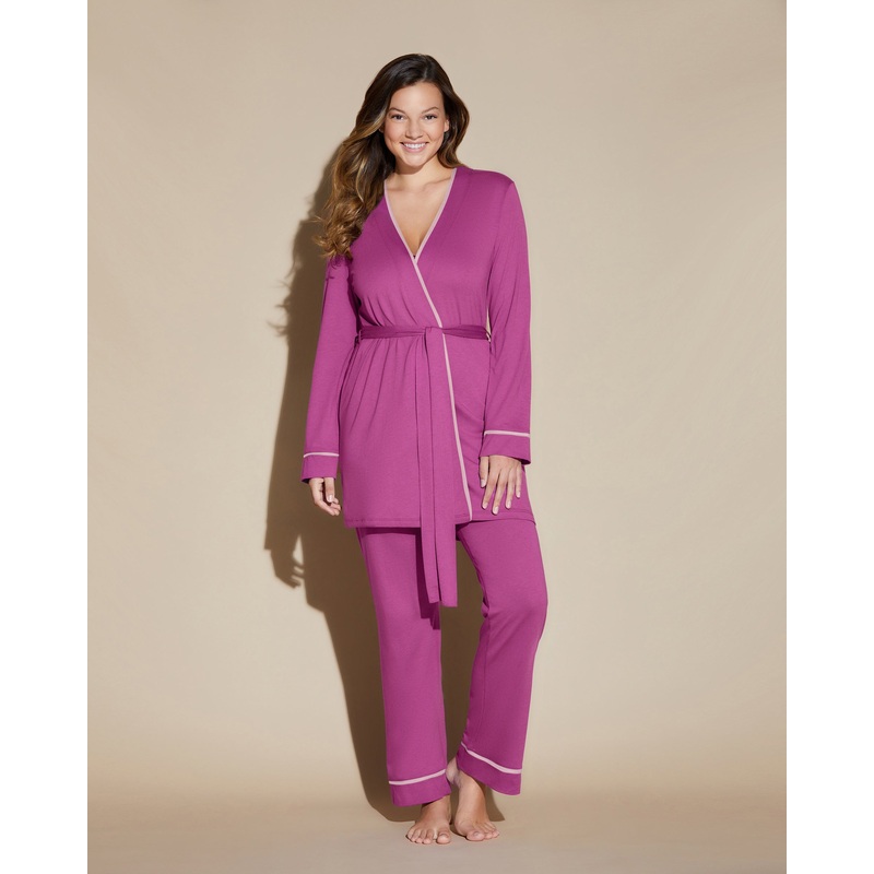 Conjunto De Pijama Curvy De 3 Piezas Con Bata Cape Fuchsia/Fiore P
