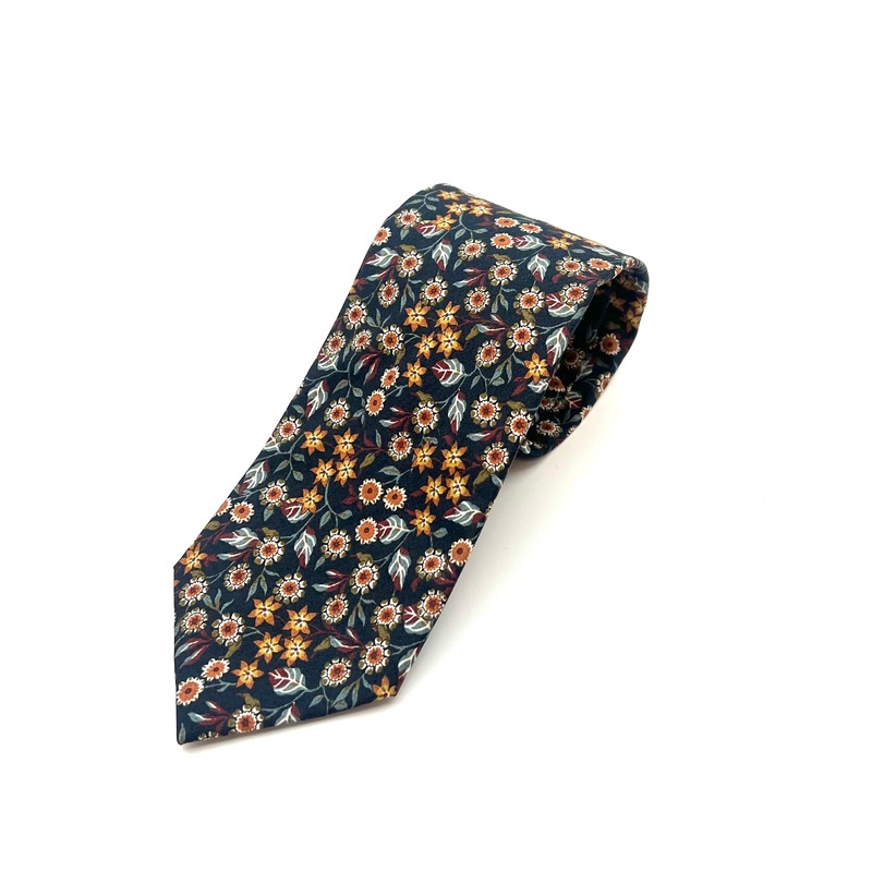 MENS Dark Blue and Earthy Florals Patterned Tie