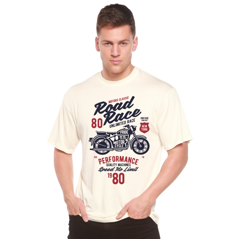 Road Race Motorcycles Spun Bamboo Men’s Bamboo Viscose/Organic Cotton Short Sleeve Graphic T-Shirt Medium Black