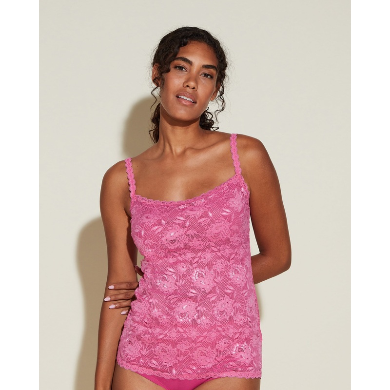 Sassie – Top Canottiera Lungo In Pizzo Rani Pink S