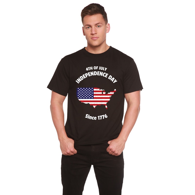 4th of July Men’s Bamboo Viscose/Organic Cotton Short Sleeve Graphic T-Shirt Medium Black