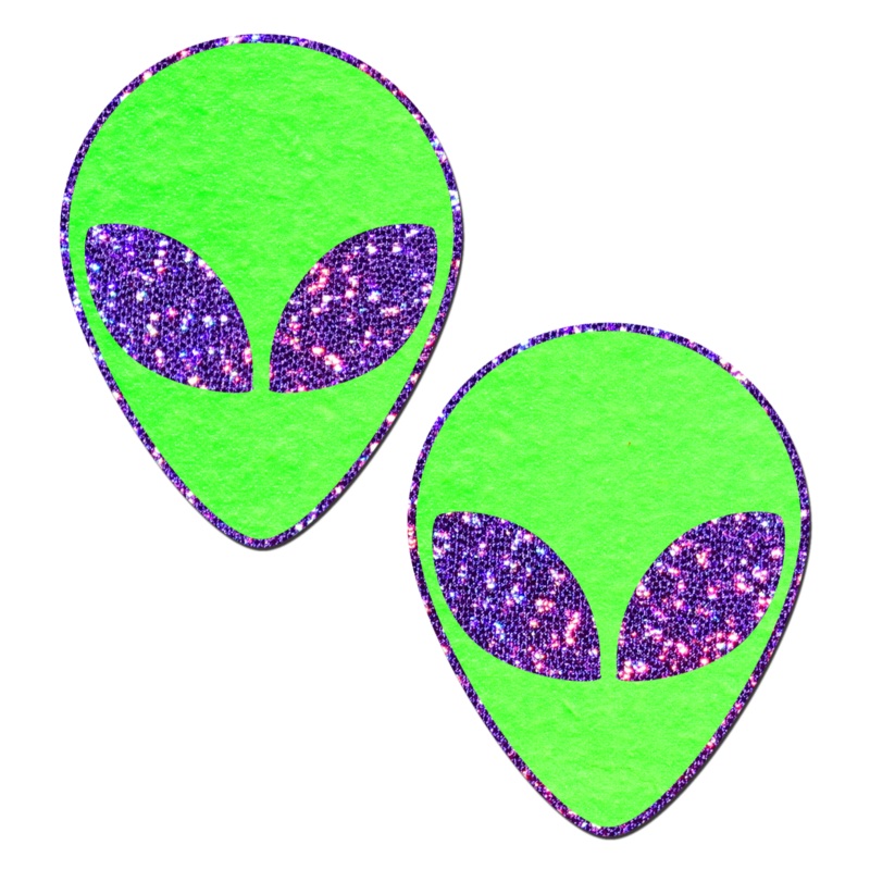 Alien: Glow-In-The-Dark with Glittering Purple Eyes Nipple Pasties by Pastease Neon Green