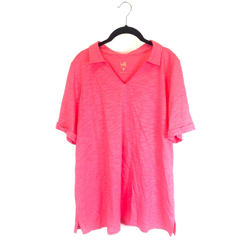 Coral Pink Collared V-neck Tshirt – Size 14/16
