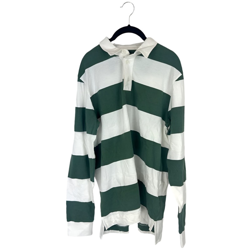Long Sleeve Green And White Striped Polo Top – Men’s Medium/Women’s Large