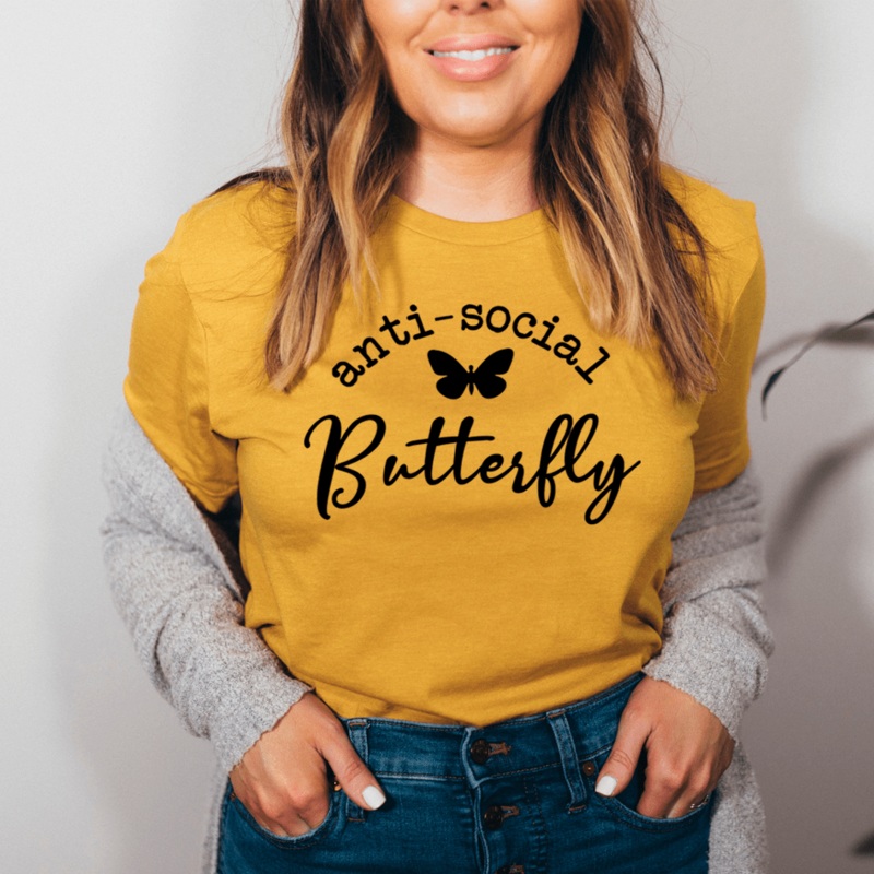 Anti Social Butterfly Tee Gold S