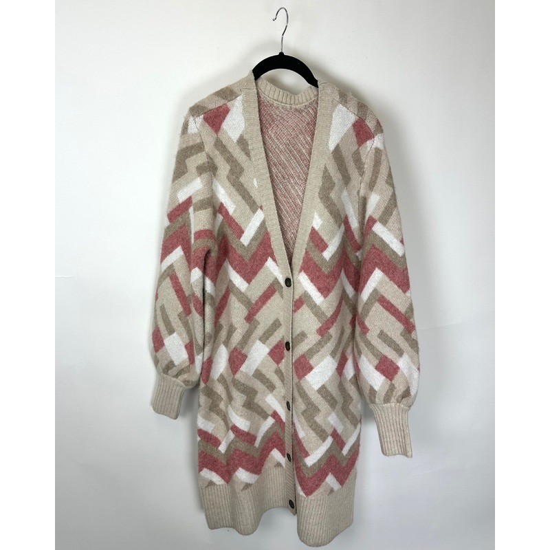 Geometric Knit Button-Up Cardigan- 8/10