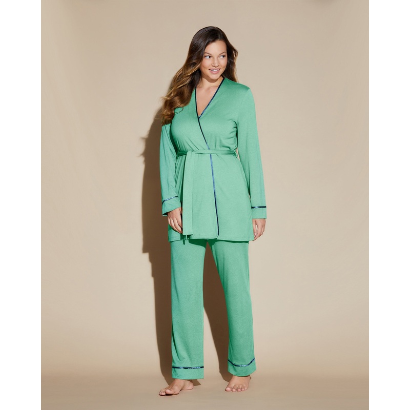 Curvy 3 Piece Pajama Set With Robe Ghana Green/Udaipur Blue P