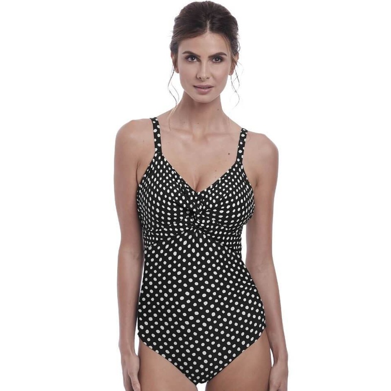 Fantasie Swim Santa Monica Underwired Twist Front One Piece Swimsuit – Black & White 34DD