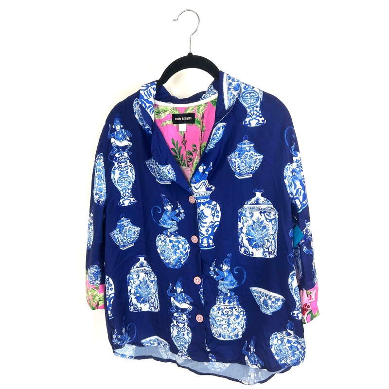 Blue Cropped Sleeve Loungewear Top – Size 4/6
