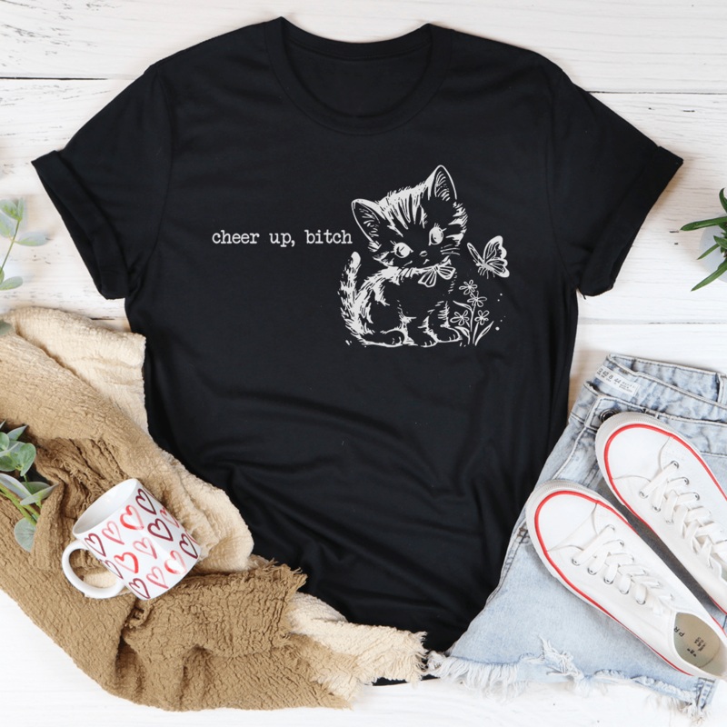 Cheer Up B-tch Tee Black Heather S