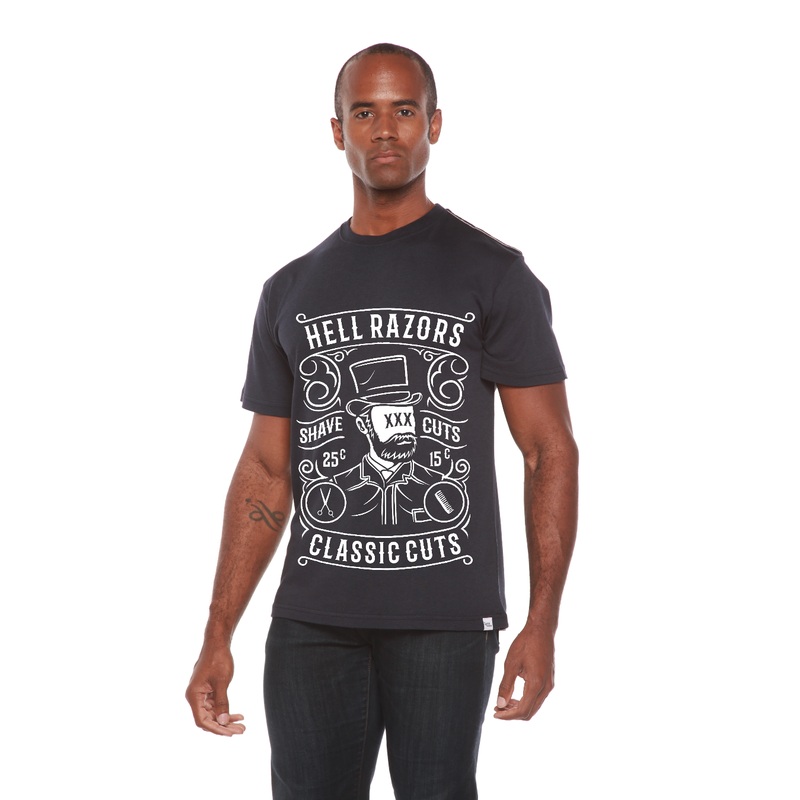 Hell Razors Men’s Bamboo Viscose/Organic Cotton Short Sleeve Graphic T-Shirt Medium Black