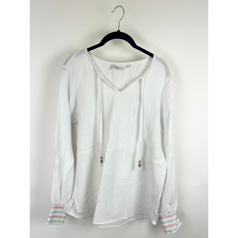 White Beach Beaded Hoodie Top- Size 6/8