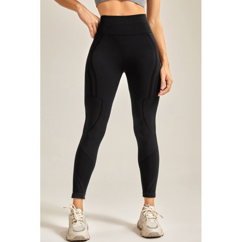 Wide Waistband Long Active Pants Black S