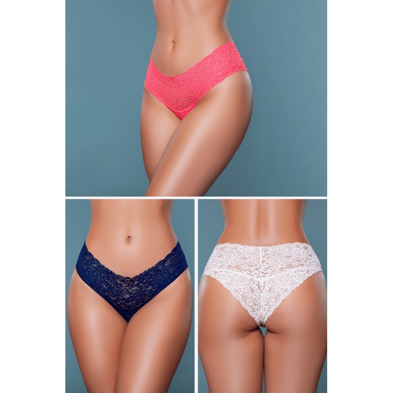 Albertina Lace Brief (3 Pack) Pink/Coral/Navy Blue L
