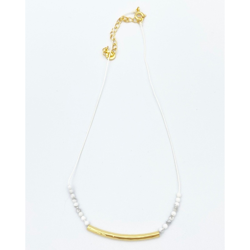 White Beaded and Gold Choker Necklace