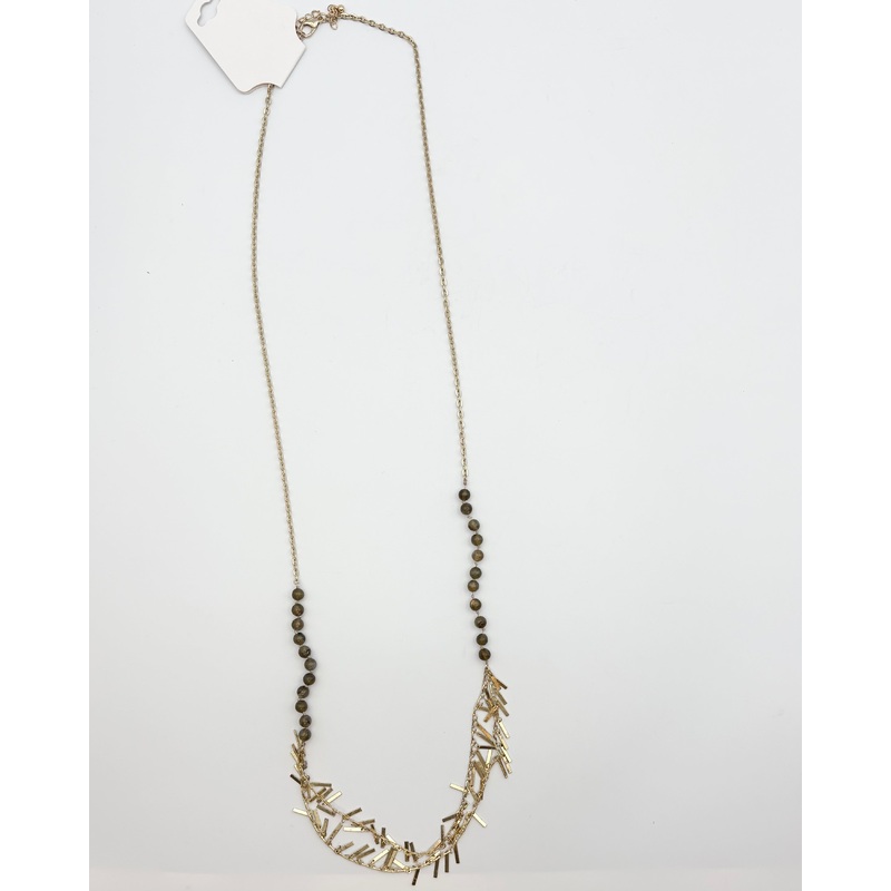 Gold Long Necklace With Layered Beads