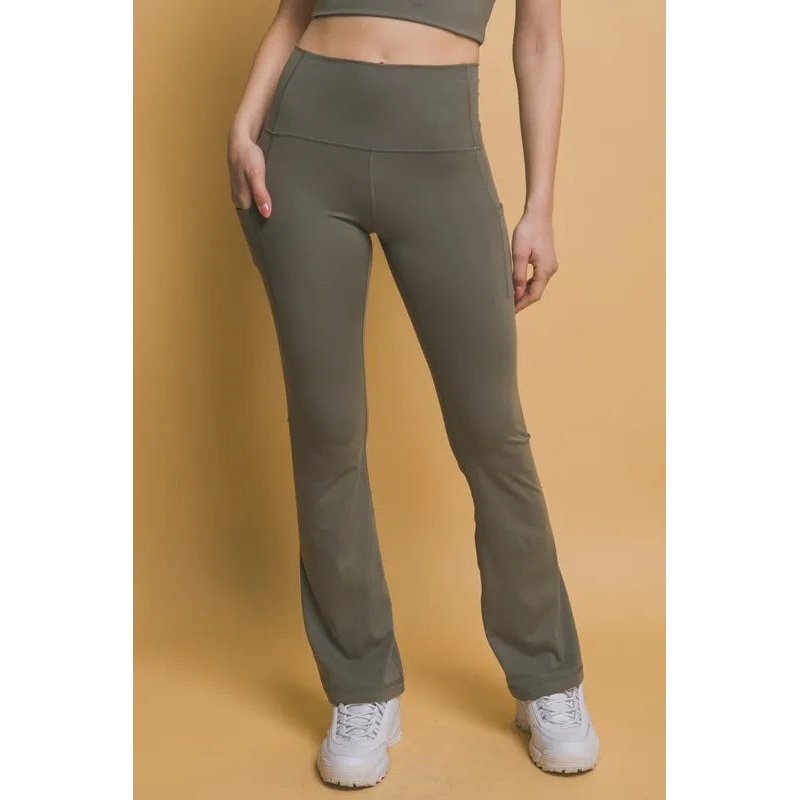 Love Tree High Waist Flare Active Leggings with Side Pockets Moss S