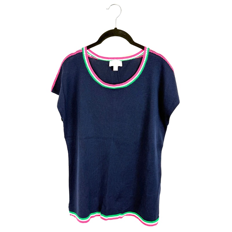 Navy Blue And Pink Short Sleeve Sweater – Size 6/8